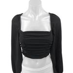 Urban Outfitters Black Long Sleeve Ruched Tie Square Neck Blouse Crop Top Size M Photo 0