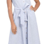 Anne Klein Seersucker Sleeveless Shirt Dress Size 4 Blue White Pockets Hamptons Photo 0