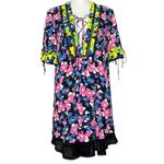 Top Shop Women’s Colorful Floral Dress Short Sleeved Size 6 Blue Pink Lace trim Photo 1