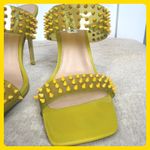 Steve Madden Lunna Yellow Green Spiked Studded Square Toe High Heel Mules 7M Y2k Photo 2