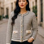 Nanette Lepore NWT  Cardigan Camel / Cream  Cozy  Boucle Tweed Cardigan Jacket S Photo 1