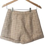 Shaun Justin Tan and Cream Tweed cuffed Y2K mini Shorts Photo 4