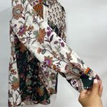 Calvin Klein NWT S Floral Blouse long sleeve roll tab button down v- neck office Photo 10