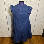 Old Navy  Blue Ruffle Smocked High Neck Cut out Cotton Midi Dress Womens Medium Photo 1