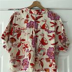 Laundry by Shelli Segal Laundry by Shelly Segal Floral Button-Up Linen Blend Shirt Size Large NWOT Photo 1