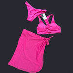 Tinibikini Hot Pink Sunsuit Bikini Set with Mesh Sarong Photo 1