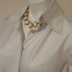 Farinaz Taghavi NWT White Black Stripe Button Down Blouse V Neck Collard… Size 2 Photo 3