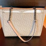 Calvin Klein logo covered beige Pink black tone chain handstrap shoulder bag Photo 3