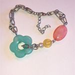 Silver Tone Colorful Chain Bracelet with Flower Charm Pink Photo 3