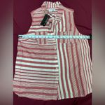 kim rogers  Red and White Striped Sleeveless Button-Down Shirt Photo 5