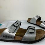 Birkenstock  Papillio Womens Slide Sandals Buckle Straps Sz 7 Metallic Silver Photo 4
