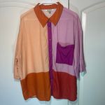 Anthropologie CELANDINE Colorblock Linen Button Up Shirt Womens M Orange Pink Photo 1