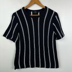 Theory Emmeris Ibisco Sweater Womens M Navy Striped Cotton Knit Short Sleeve Top Photo 2