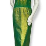 Origami Dress Formal Green Gold Mermaidcore Pointed‎ Neckline Sleeveless Women Size XXS Photo 0