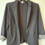 Skies Are Blue  Black Knit Open Front Blazer Jacket Cuffed Sleeves Women's Large Photo 0