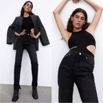 ZARA Split Hem Slim Jeans Black High-Rise Full Length Straight Leg Size 8 Photo 2