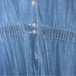 Vintage Romper Chambray Women Small Blue Floral Denim Embroidered Pocket Denim Photo 3