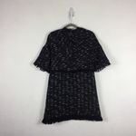 ZARA  Black Fringe Tweed Textured Knit Wide Sleeve Aline Mini Dress Medium Photo 11