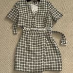 ZARA NWT  Ecru Textured Check Cut-Out Mini Dress Photo 4