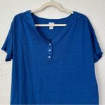 Chico's Chico’s 100% Linen Blue Stretch Henley Short Sleeves Tee, Sz Large Photo 2