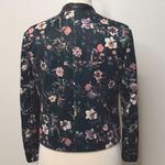 Zara Basic Floral Print Blazer Sz Sm Faux Leather Trim Black Cropped Jacket Photo 1
