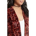 Free People  Crinkle Velvet Jacket Maroon Floral Open Front Boho Blazer Small Photo 3