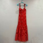Lulus  Dramatic Desires Red Embroidered Bustier Tie Strap Maxi Dress Small S NWOT Photo 1