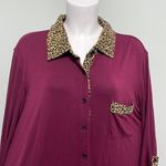 Simply Noelle  Merlot and Leopard Button down  NIGHTSHIRT Size XXL 16-18 Photo 3
