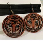 TIGER Wooden Earrings , Hippie, Boho Style, Trendy, Unique, Hand Painted by Sage Photo 7