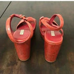 ZARA Salmon Pink Lacquered Wedge Sandal Size 36 (6 to 6.5) Photo 2