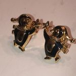 Avon Vintage Gold Tone Retro Black Enamel Penguin Pierced Earrings Photo 1