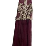 Candalite Burgundy Gold Maxi Dress Women’s S Mock Neck Floral Special Occasion Photo 0