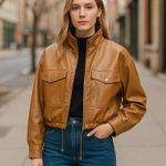 T Tahari NWT Faux Leather Bomber Jacket In Iced latte Photo 0