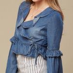 Altar'd State Neenah Preppy Boho Chambray Ruffle Wrap Bell Long Sleeve S Photo 0
