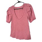 Free People Rose Pink Ribbed Scoop Neck Puffed Short Sleeve Top L Photo 1