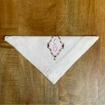 NOS Vintage Hand Embroidered "E" Monogram Linen Handkerchief Pink Floral 11 x 11 Photo 1
