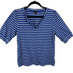 Talbots  Cotton Modal Blue White Striped V-Neck Short Sleeve Top Size M Photo 0