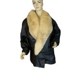VINTAGE 1980'S GREG BELL BLACK LEATHER WITH FOX FUR COLLAR COAT (L) Size L Photo 0
