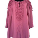 Denim 24/7 Blouse Burgundy Plus Size 28W Button Up 100% Polyester 3/4 Sleeve Red Photo 0