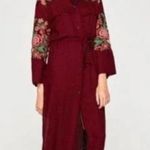 ZARA Cardigan Women SMALL Red Navy Blue Plaid Button Front Maxi Dress Duster Photo 2