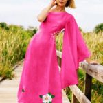 FANM MON Amarya Pink One Shoulder Dress Long Sleeve Cutout Embroidered XS New Photo 0