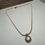 Talbots Clear Rhinestone Two Tone Pendant Gold Tone Chain Necklace Signed Photo 9