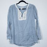 Atelier Max Blue Chambray 100% Linen Lace Top Size Small Photo 0