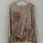 Free People NWT Intimately Gold Rush Champagne Combo Printed Sequin Long Sleeve Photo 3