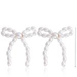 Elegant Pearl Bow Earrings White Photo 4