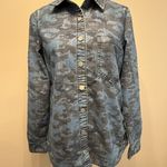 BLANK NYC women's small blue denim camo snap button long sleeve shirt Photo 1