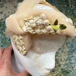 Vintage woven face veil floral bridal wedding headpiece hat Tan Photo 0