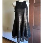 Free People  Liquid Shine Black Sequin High Neck Cocktail mini dress Extra Small Photo 2