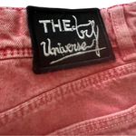 ZARA Faded Coral Pink Denim High Waisted Cut Off Jean Shorts "Space" Patches Photo 7