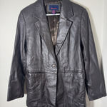 Denim & Co  Womens Medium Brown Leather Blazer Jacket Single Button Lined Photo 0